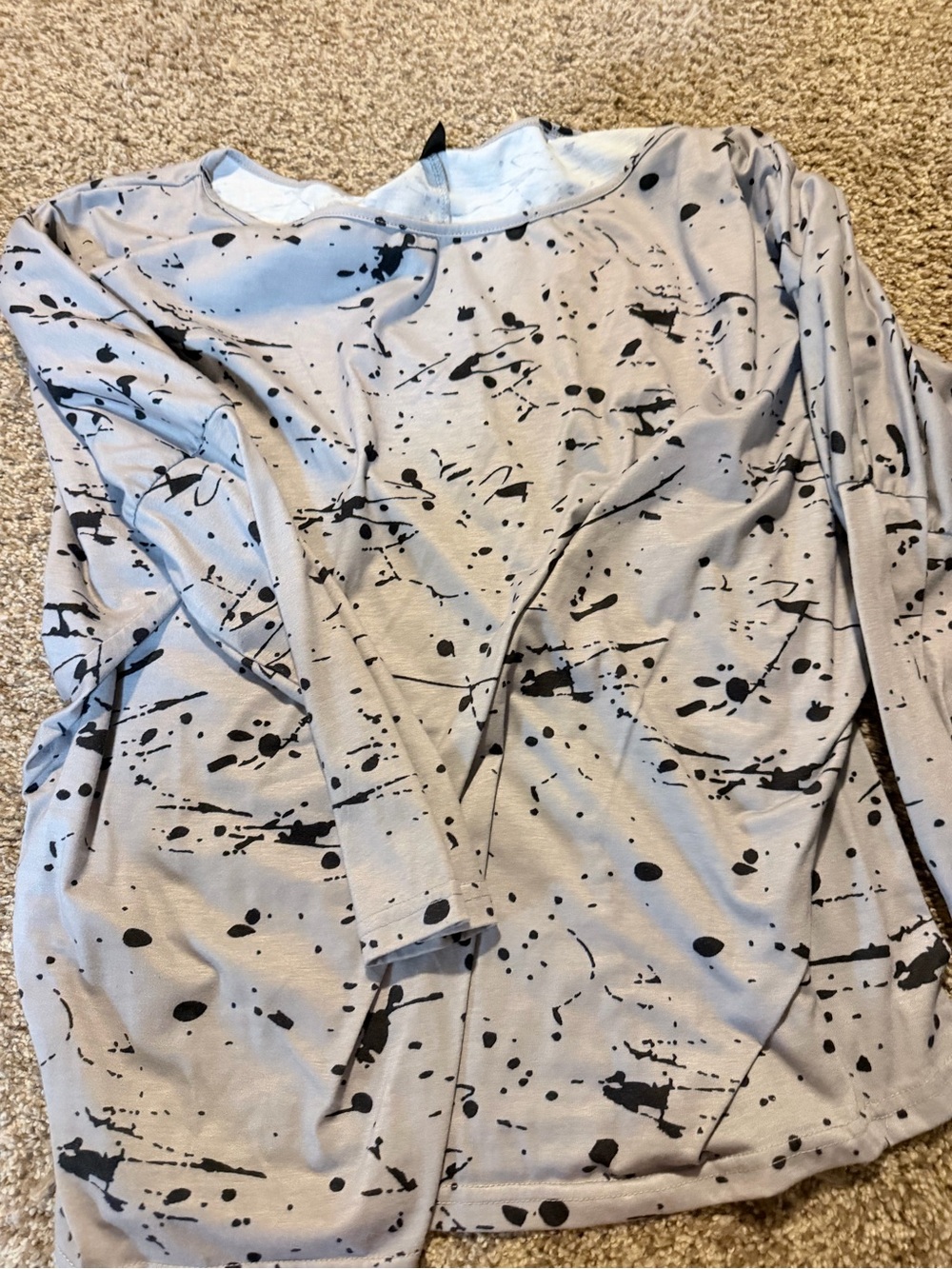 SHEIN Light Gray Long Sleeve Tee with Black Splatter Print